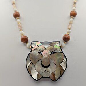 Abalone Tiger Necklace - Vintage Beaded Statement Necklace by Lee Sands